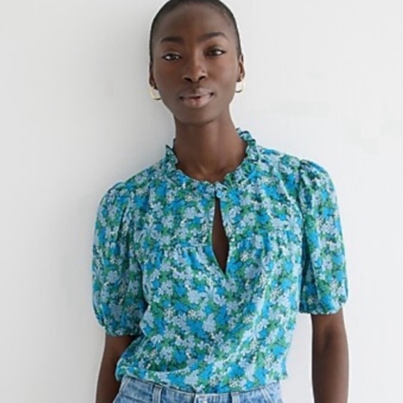 J. Crew Hyacinth Fields Ruffle trim Short Sleeve Blouse - Picture 1 of 15